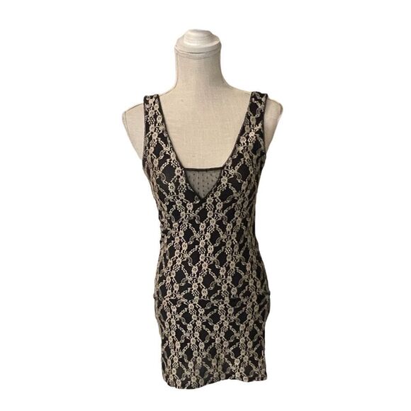 Intimately Free People Black and Gold Lace Embroidered Mini Dress - Picture 3 of 13